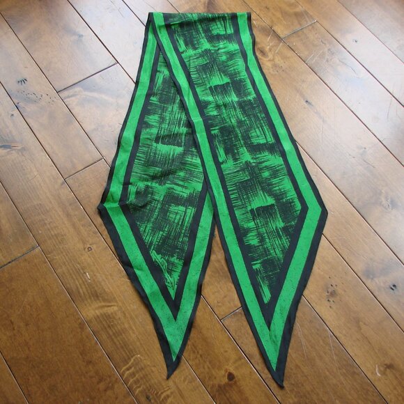 Vintage Anne Klein Oblong Long Scarf Wrap Green Black Abstract - Picture 8 of 11
